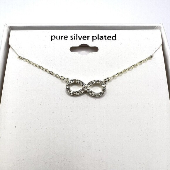 Pure Silver Plated / Genuine Crystal Infinity Necklace 18-inch‎ Chain - Picture 5 of 12